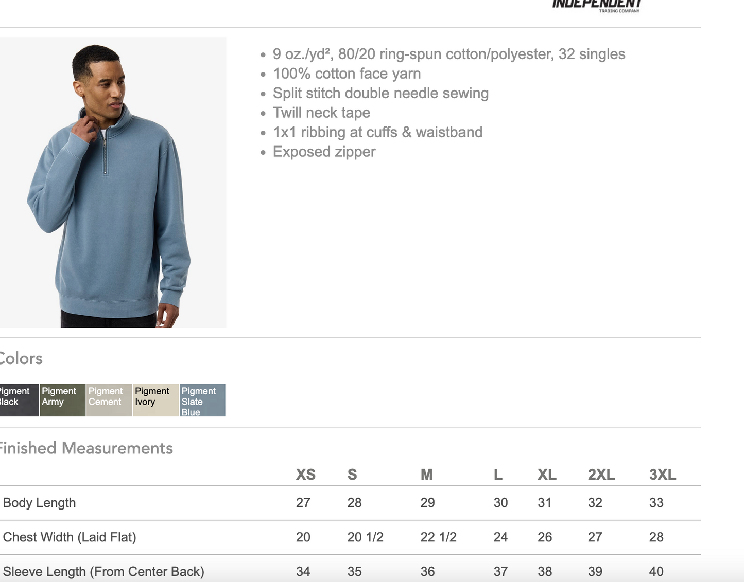 1/4 ZIP Independent Pigment Unisex Sweatshirt Embroidered Dad or XP Logo